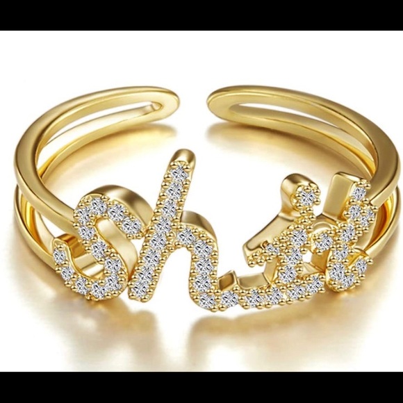Shit gold-tone ring adjustable gift box cz stones one size fits most - Picture 1 of 5